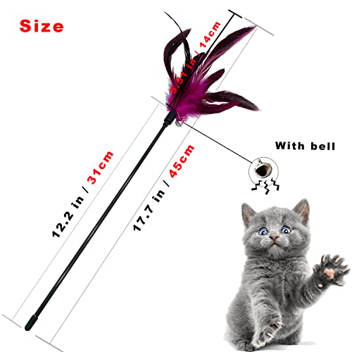 CATENESS Cat Wand Toy Feather Stick Cat Toys, 6 PCS Cat Feathers Wand Toy, Interactive Cat Toy Feather Wand for Indoor Cats