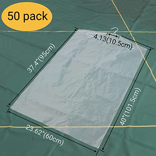 Belinlen 50 Pack 23.6x40inch Clear Plastic Clothes Covers for Hanging Clothes Dust Proof Garment Bags for Small Business Dry Cleaning Store and Home Closet Storage Suit Cover