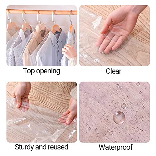 Belinlen 50 Pack 23.6x40inch Clear Plastic Clothes Covers for Hanging Clothes Dust Proof Garment Bags for Small Business Dry Cleaning Store and Home Closet Storage Suit Cover