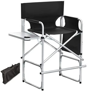 zixnexkoo tall directors chair, 41’’portable makeup artist chair bar height, folding directors chair with side table, cup holder, storage bag and footrest for camping - supports 400 lbs