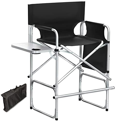 ZIXNEXKOO Tall Directors Chair, 41’’Portable Makeup Artist Chair Bar Height, Folding Directors Chair with Side Table, Cup Holder, Storage Bag and Footrest for Camping - Supports 400 lbs