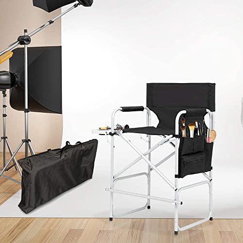 ZIXNEXKOO Tall Directors Chair, 41’’Portable Makeup Artist Chair Bar Height, Folding Directors Chair with Side Table, Cup Holder, Storage Bag and Footrest for Camping - Supports 400 lbs