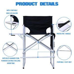 ZIXNEXKOO Tall Directors Chair, 41’’Portable Makeup Artist Chair Bar Height, Folding Directors Chair with Side Table, Cup Holder, Storage Bag and Footrest for Camping - Supports 400 lbs
