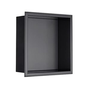 whistler 12 in. x 12 in. x 4 in. square recessed shower wall niche in brushed stainless steel storage for shampoo, soap and other bathroom essentials, black