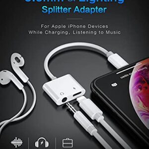 [Apple MFi Certified] 2PACK Lightning to 3.5 mm Adapter，iPhone Aux Adapter Support 2 in 1 Audio + Charger iPhone Splitter Compatible with iPhone 14/13/12/11/X/XR/XS/8/7/6/iPad/iPod