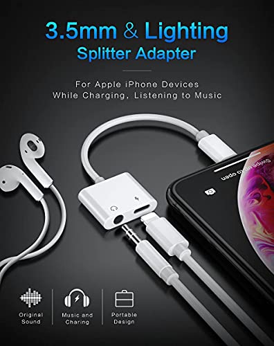 [Apple MFi Certified] 2PACK Lightning to 3.5 mm Adapter，iPhone Aux Adapter Support 2 in 1 Audio + Charger iPhone Splitter Compatible with iPhone 14/13/12/11/X/XR/XS/8/7/6/iPad/iPod