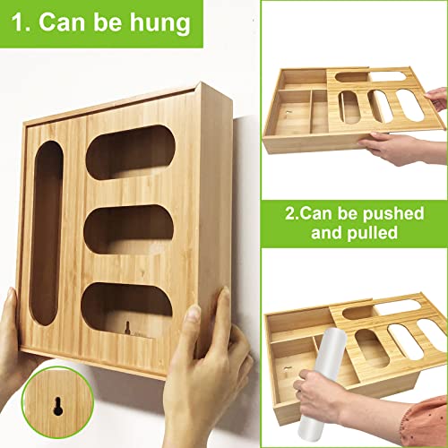 Emuardoe Sandwich Bag Storage Organizer Bamboo Food Bag Container Organizer for Kitchen Drawer Compatible with Food Packaging Bag