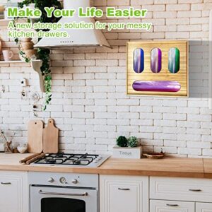 Emuardoe Sandwich Bag Storage Organizer Bamboo Food Bag Container Organizer for Kitchen Drawer Compatible with Food Packaging Bag