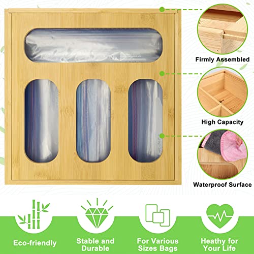 Emuardoe Sandwich Bag Storage Organizer Bamboo Food Bag Container Organizer for Kitchen Drawer Compatible with Food Packaging Bag