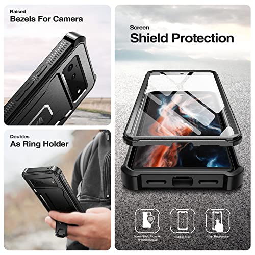 Dexnor for Google Pixel 6 Case, [Built in Screen Protector and Kickstand] Heavy Duty Military Grade Protection Shockproof Protective Cover for Google Pixel 6 5G (Black)