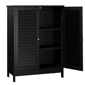reettic bathroom freestanding storage cabinet, floor storage cabinet with 2 doors, bathroom cabinet with adjustable shelf, 23.6" l x 11.8" w x 31.5" h, black bmgz301b