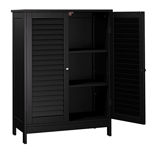 Reettic Bathroom Freestanding Storage Cabinet, Floor Storage Cabinet with 2 Doors, Bathroom Cabinet with Adjustable Shelf, 23.6" L x 11.8" W x 31.5" H, Black BMGZ301B