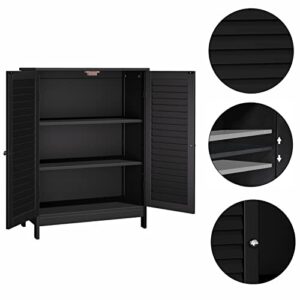 Reettic Bathroom Freestanding Storage Cabinet, Floor Storage Cabinet with 2 Doors, Bathroom Cabinet with Adjustable Shelf, 23.6" L x 11.8" W x 31.5" H, Black BMGZ301B