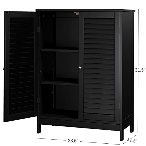 Reettic Bathroom Freestanding Storage Cabinet, Floor Storage Cabinet with 2 Doors, Bathroom Cabinet with Adjustable Shelf, 23.6" L x 11.8" W x 31.5" H, Black BMGZ301B