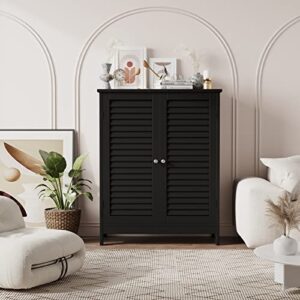 Reettic Bathroom Freestanding Storage Cabinet, Floor Storage Cabinet with 2 Doors, Bathroom Cabinet with Adjustable Shelf, 23.6" L x 11.8" W x 31.5" H, Black BMGZ301B