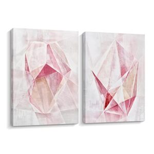 creoate pink wall decor for girls bedroom, hand paintd pink painting canvas print artwork framed set, abstract pink painting for living room wall decor, 24x36 inch x2pcs, ready to hang