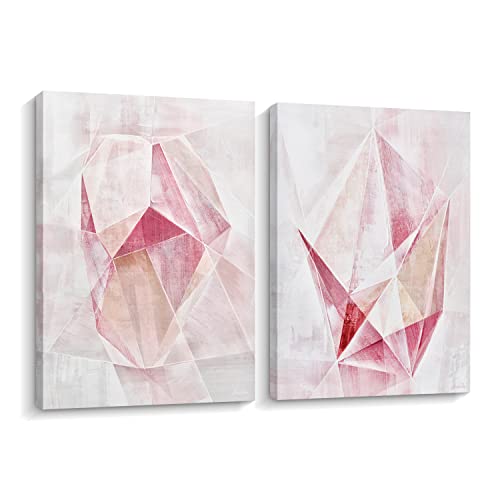 Creoate Pink Wall Decor for Girls Bedroom, Hand Paintd Pink Painting Canvas Print Artwork Framed Set, Abstract Pink Painting for Living Room Wall Decor, 24X36 Inch x2pcs, Ready to Hang