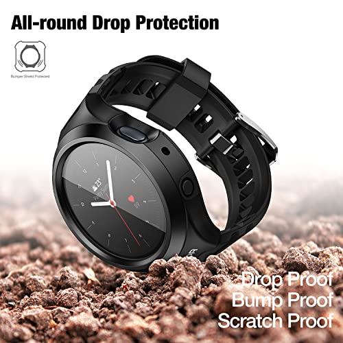 Dexnor for Galaxy Watch Active 2 Case with Band 44mm,[Built-in Adjustable Band & Screen Protector] Rugged Military Grade Shockproof Cover with Strap for Samsung Watch Active 2 44mm Women Men-Black