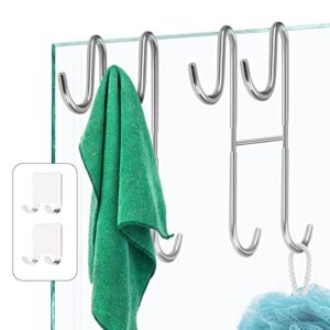 lefcen shower door hooks, over the shower towel hook, shower hooks for towels, towel hooks for frameless glass shower door, stainless steel, silver, 2 pack