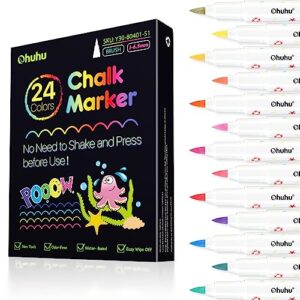 ohuhu no shaking and pressing chalk markers for chalkboard brush tip 24 colors chalkboard markers for blackboard easter eggs car window glass easy to wipe off chalk pens non-toxic for adults kids
