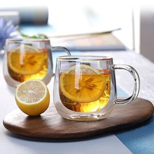 BNUNWISH Double Wall Glass Coffee Mugs 10oz Set of 4 Insulated Clear Tea Cups with Handle, Perfect for Espresso, Latte and Cappuccinos