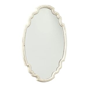 vintage sculpted oval mirrors for wall decor 24", distressed white ornate accent wood oval bathroom mirror vanity, rustic wall mounted mirrors decorative, farmhouse mirrors for bedroom living room