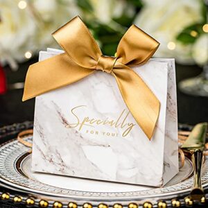 yoption 50pcs marble wedding party favor boxes, vintage wedding candy boxes bags chocolate treat gift boxes with ribbons for wedding bridal shower birthday party decoration (marble)