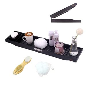 budfay bathtub tray, foldable bamboo bath tray, stylish bathroom accessories with free soap dish, foot brush, bath ball (black)