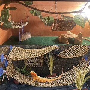 Woyrise Bearded Dragon Hammock Reptile Lounger Reptiles Plants Hanging Fake Vines Boston Bearded Dragon Tank Accessories Decorfor Chameleon, Lizards, Geckos, Hermit Crabs