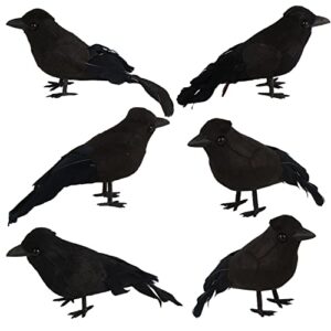 kimober 6pcs halloween crows,realistic black feathered crows ravens birds for halloween party indoor outdoor decorations