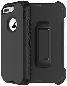 for iphone 8 plus case, iphone 7 plus case with belt clip holster, 2 x screen protector, heavy duty military grade shockproof rugged protective cover for iphone 8 plus/7 plus (black)