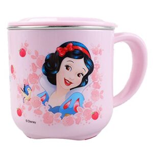 everyday delights disney princess snow white durable abs stainless steel cup with lid, 250ml pink