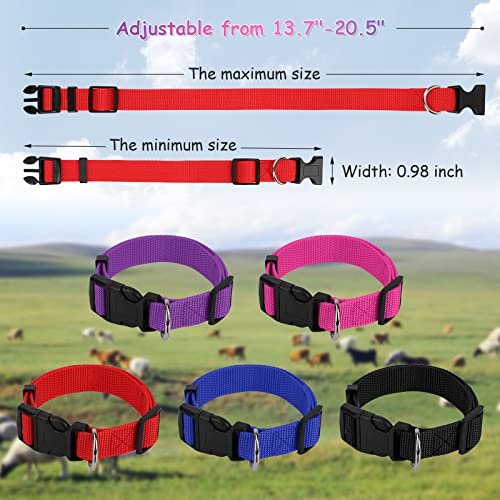GINDOOR 5 Pack Goat Collars with Bells, Cow Horse Sheep Grazing Copper Bells and Adjustable Nylon Collar Set Pet Anti-Lost Loud Bronze Bell for Small Farm Animal Goat Sheep Cow Accessories