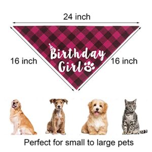 JOTFA Dog Birthday Party Supplies, Plaid Dog Birthday Bandana Girl with Dog Birthday Number Crown Hat Bowtie for Small Medium Dogs Birthday Outfit (Pink, Bandana & Hat & Bow Tie & Number)