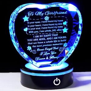 ywhl gifts for girlfriend romantic to my girlfriend crystal heart keepsakes with colorful led base girlfriend birthday gifts, anniversary christmas valentine's day present for girlfriend from boyfriend