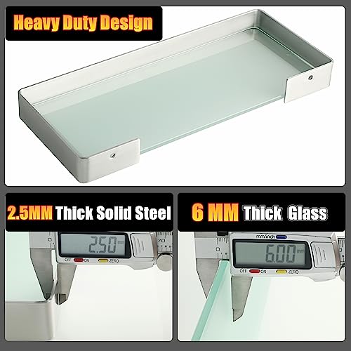 Alise Glass Shelf Bathroom Shelves Wall Mount,Floating Shelves for Bathroom,12 Inch Rectangular Tempered 1 Tier Glass Holder Rack Storage Organizer,Brushed Nickel GDL3300-LS