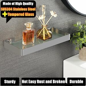 Alise Glass Shelf Bathroom Shelves Wall Mount,Floating Shelves for Bathroom,12 Inch Rectangular Tempered 1 Tier Glass Holder Rack Storage Organizer,Brushed Nickel GDL3300-LS