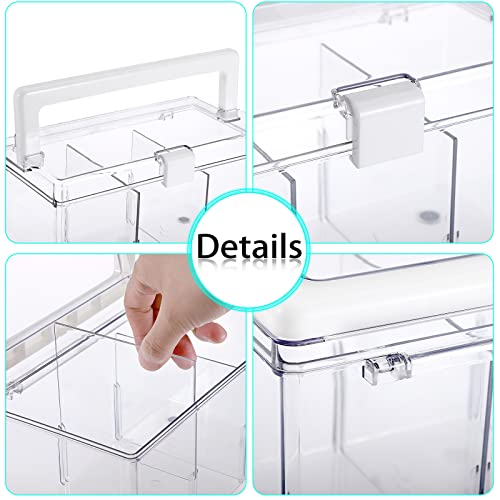 BTSKY Multipurpose Plastic Storage Box with Top Handle & Latch Lock- Portable Storage Box Sewing Box, Tool Box with 2 Removable Grids and Anti-slip Feet for Organizing Art Craft Supplies, Cosmetics, Stationary Supplies(Clear White)