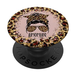 classy mom life with messy bun leopard bandana in rose pink popsockets swappable popgrip
