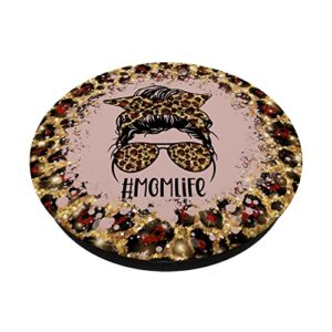 Classy Mom Life with Messy Bun Leopard Bandana in Rose Pink PopSockets Swappable PopGrip