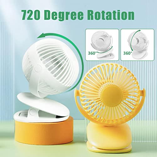 1200mAh USB Rechargeable Clip On Baby Stroller Fan 5 Inch Small Cute Round Office Clip Fan Desk&Hanging Fan Bed Office Fan With 720 Degree Rotation 3 Levels Speed Type-c USB Rechargeable 7-Hours Continuous Usage White With Using Instructions