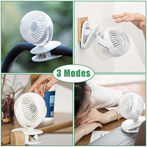 1200mAh USB Rechargeable Clip On Baby Stroller Fan 5 Inch Small Cute Round Office Clip Fan Desk&Hanging Fan Bed Office Fan With 720 Degree Rotation 3 Levels Speed Type-c USB Rechargeable 7-Hours Continuous Usage White With Using Instructions