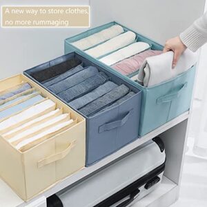 2 Pcs Wardrobe Clothes Organizer with Support Board,Foldable Drawer Organizers for Clothing, Clothes Organizer For Folded Clothes, Drawer Dividers For Clothes,Pants,Large Size,7 Grids (Beige)