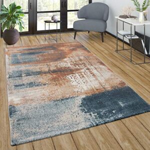 paco home abstract area rug for living-room modern design in cream brown blue, size: 2'8" x 4'11"