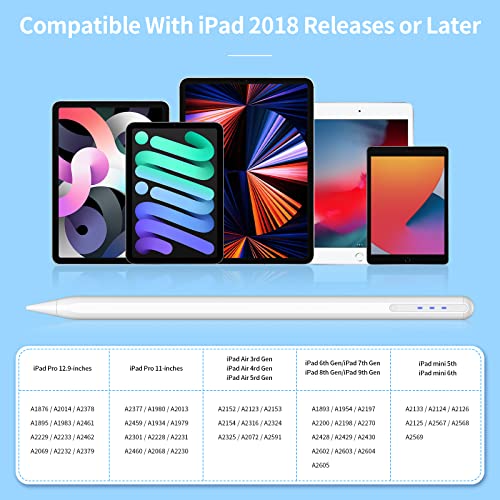 Stylus Pen for iPad with Palm Rejection, Active Pencil for iPad & iPad Pro (2018 or Later), Compatible with Apple iPad 8th/7th/6th Gen, iPad Pro 11 & 12.9 inch, iPad Air 5th/4th/3rd Gen, iPad Mini