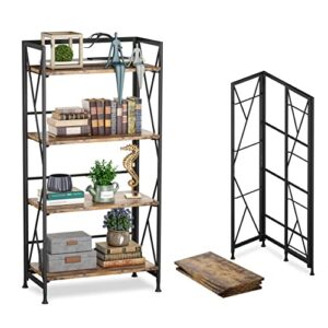 borzer folding bookshelf no assembly bookcase industrial storage shelves (rustic brown, 4 tier)