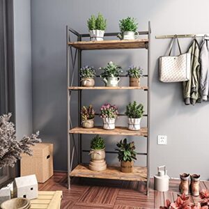 Borzer Folding Bookshelf No Assembly Bookcase Industrial Storage Shelves (Rustic Brown, 4 Tier)