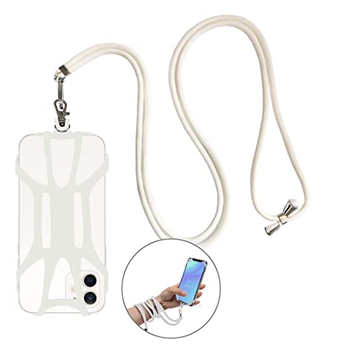 CalorMixs Universal Cell Phone Lanyard - Universal Neck Phone Holder w Adjustable Neck Strap - Compatible with Most Smartphones (White)