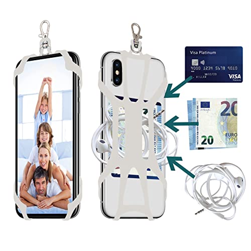 CalorMixs Universal Cell Phone Lanyard - Universal Neck Phone Holder w Adjustable Neck Strap - Compatible with Most Smartphones (White)