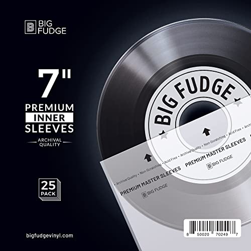 BIG FUDGE Premium Master Vinyl Record Sleeves - 25x Record Inner Vinyl Sleeves for 7" Vinyl Record Storage. Clear 3-Layer LP Sleeves with Anti-Static Rice Paper. Acid Free, Archival Album Sleeves